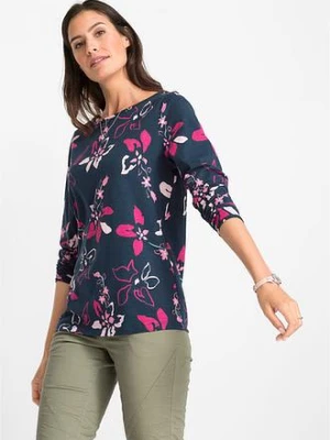 Shirt z długim rękawem, w kwiaty BonPrix niebieski