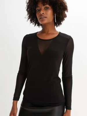 Zdjęcie produktu Shirt z długim rękawem, z siatkowego materiału BonPrix czarny