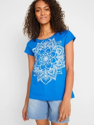 Zdjęcie produktu Shirt z przędzy mieszankowej, krótki rękaw BonPrix niebieski