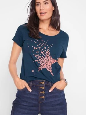 Zdjęcie produktu Shirt z przędzy mieszankowej, krótki rękaw BonPrix niebieski
