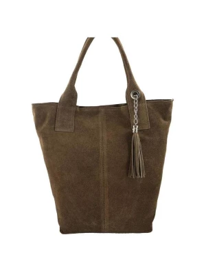 Shopper bag - torebka damska zamszowa - Beżowa ciemna Merg
