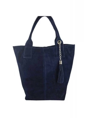Shopper bag - torebka damska zamszowa - Granatowa Merg