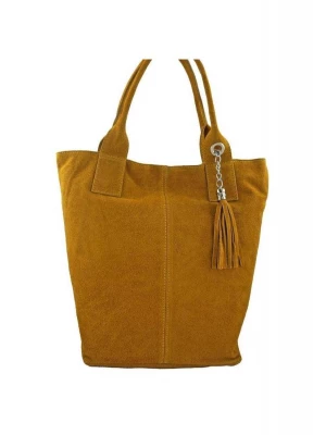 Shopper bag - torebka damska zamszowa - Żółta ciemna Merg
