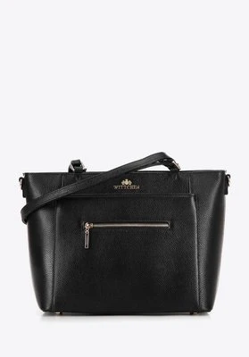Shopper ze skóry z kieszenią na przodzie czarno - złoty Wittchen