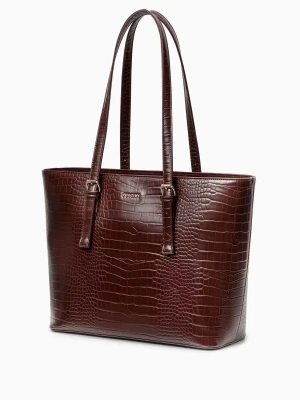 Shopperka damska o fakturze crocco brązowa Puccini