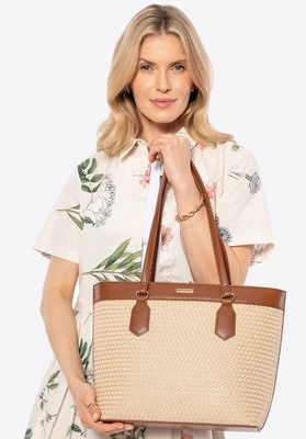 Shopperka z ekoskóry i plecionki beżowo - brązowa Wittchen