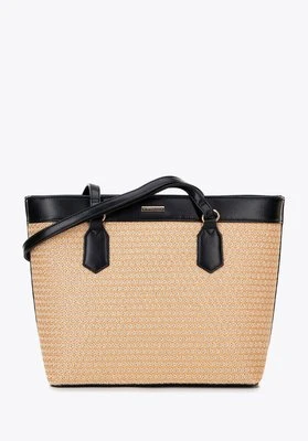 Shopperka z ekoskóry i plecionki beżowo - czarna Wittchen