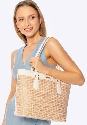 Shopperka z ekoskóry i plecionki beżowo - kremowa Wittchen