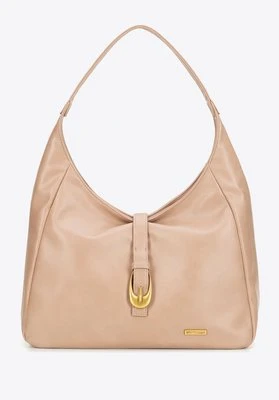 Shopperka z imitacji skóry z dekoracyjnym paskiem beżowa Wittchen