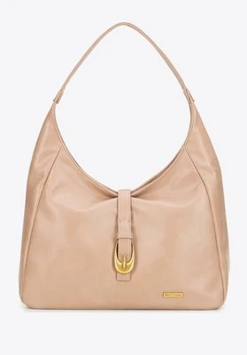 Shopperka z imitacji skóry z dekoracyjnym paskiem beżowa Wittchen