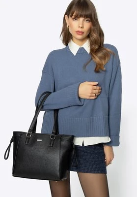 Shopperka z ozdobnymi ściągaczami czarno - srebrna Wittchen