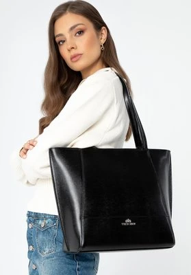 Shopperka ze skóry lizard z przeszyciami czarno - srebrna Wittchen