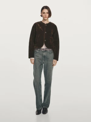 Short Denim Jacket With Flock Finish - Czekoladowy - - Massimo Dutti - Kobieta