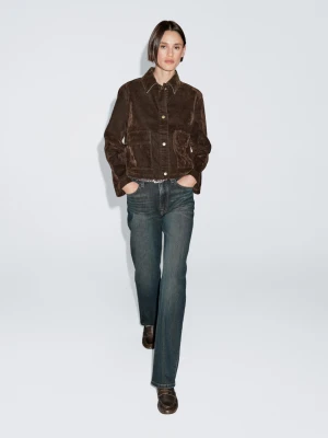 Short Denim Jacket With Flock Finish Pockets - Czekoladowy - - Massimo Dutti - Female