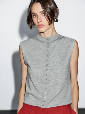 Short Knitted Waistcoat With Wool - Szary - - Massimo Dutti - Female