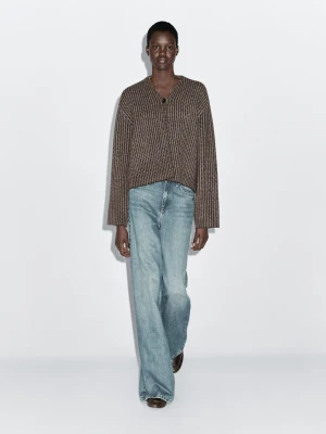 Short Pinstripe Cardigan - Beżowy - - Massimo Dutti - Female