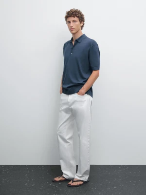 Short Sleeve Knitted Polo Shirt - Niebieski - - Massimo Dutti - Male