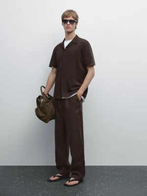 Koszula Z Mieszanki Lnu Z Krótkim Rękawem - Brązowy - - Massimo Dutti - Mężczyzna