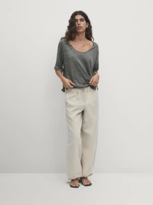 Short Sleeve T-Shirt 100% Linen Melange - Brudnoszary - - Massimo Dutti - Kobieta