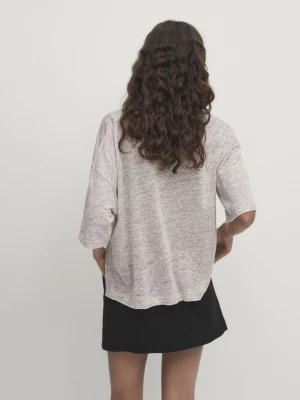 Short Sleeve T-Shirt 100% Linen Melange - Szary - - Massimo Dutti - Kobieta