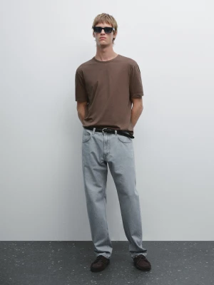 Short Sleeve T-Shirt With Worn Effect - Pomarańczowy - - Massimo Dutti - Male