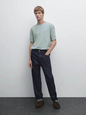 Short Sleeve T-Shirt With Worn Effect - Szaroniebieski - - Massimo Dutti - Male