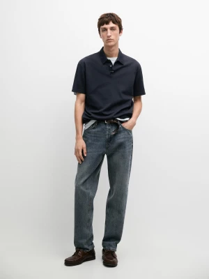 Short-Sleeved Polo Shirt, 100% Cotton - Granatowy - - Massimo Dutti - Mężczyzna