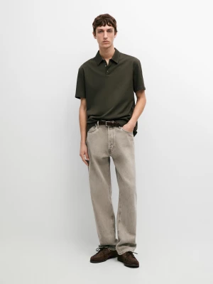 Short-Sleeved Polo Shirt, 100% Cotton - Khaki - - Massimo Dutti - Mężczyzna