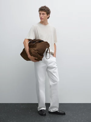Short-Sleeved T-Shirt With Linen - Brązowy - - Massimo Dutti - Mężczyzna