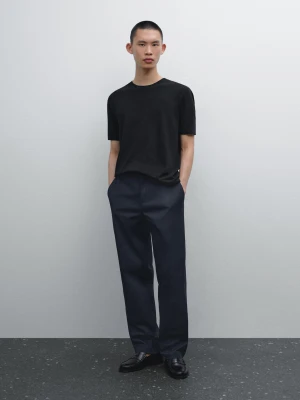 Short-Sleeved T-Shirt With Linen - Czarny - - Massimo Dutti - Mężczyzna