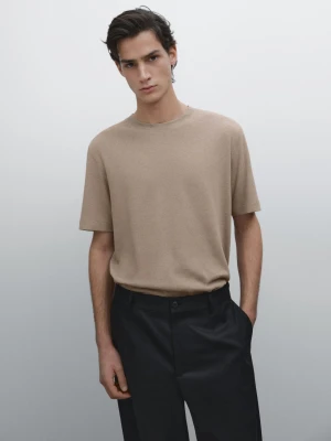 Short-Sleeved T-Shirt With Linen - Szarobrązowy - - Massimo Dutti - Mężczyzna