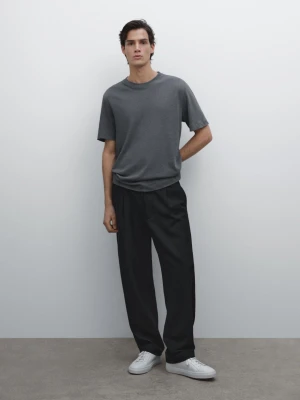Short-Sleeved T-Shirt With Linen - Szary Średni - - Massimo Dutti - Mężczyzna