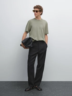 Short-Sleeved T-Shirt With Linen - Zielony Wodnisty - - Massimo Dutti - Mężczyzna