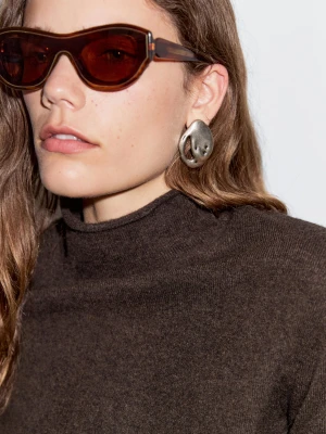 Short-Sleeved Wool Blend Knit Jumper - Czekoladowy - - Massimo Dutti - Female