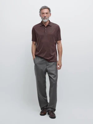 Short-Sleeved Wool Blend Polo Shirt - Bordowy - - Massimo Dutti - Male