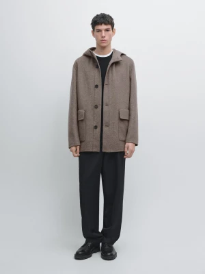 Krótki Płaszcz Z Mieszanki Wełny Z Kapturem - Piaskowy - - Massimo Dutti - Mężczyzna