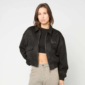 Signature Faux Suede Oversized Bomber Jacket Karl Kani czarny