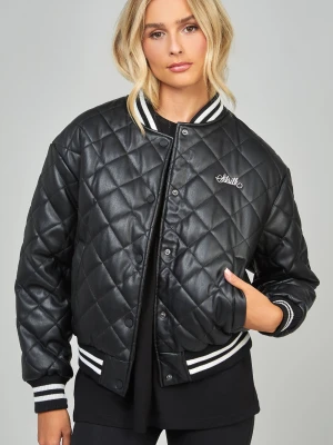 SikSilk Damska Czarna PU Pikowana Kurtka Varsity