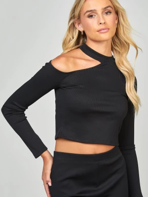 SikSilk Damska Czarna Żebrowana Bluzka z Długim Rękawem