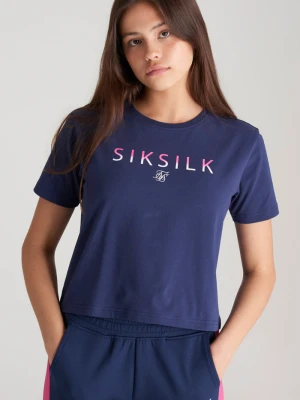 Siksilk Girls Navy Fade Logo Cropped T-shirt