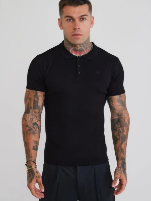 SikSilk Mens Black Knitted Polo T-Shirt
