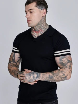 SikSilk Mens Black Tournament Revere Polo