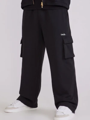 SikSilk Mens Black Wide Leg Cargo Joggers