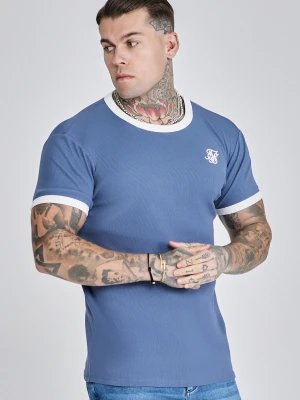 SikSilk Męski Niebieski Żebrowany Ringer T-Shirt