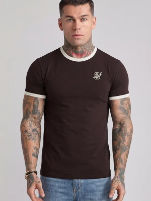 SikSilk Męska Brązowa i Ekru w Paski Koszulka Ringer