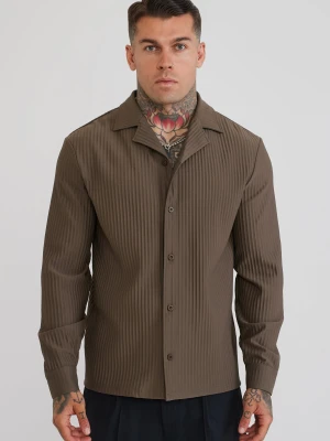 SikSilk Mens Brown LS Plisse Shirt