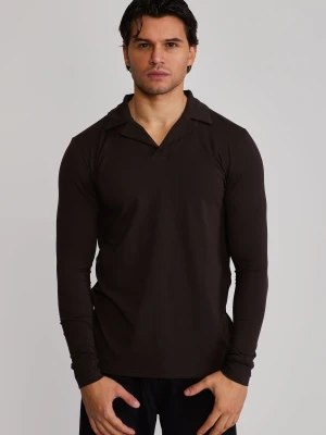 SikSilk Mens Brown LS Revere Polo