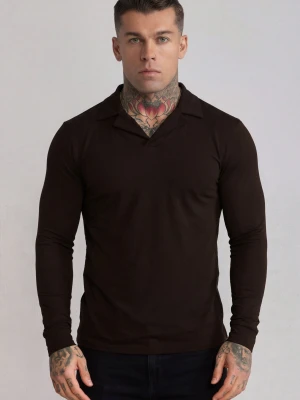 SikSilk Mens Brown LS Revere Polo