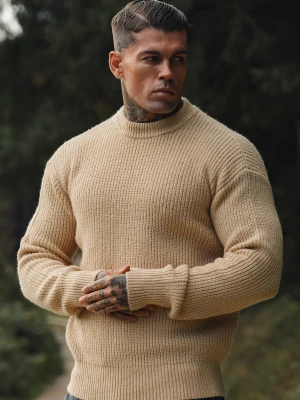 Zdjęcie produktu SikSilk Męski Sweter Dziergany Ecru