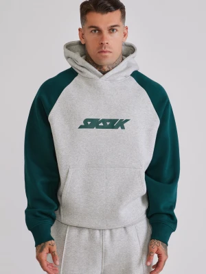 SikSilk Męska Szara Melanżowa i Turkusowa Bluzę z Kapturem z Nadrukiem